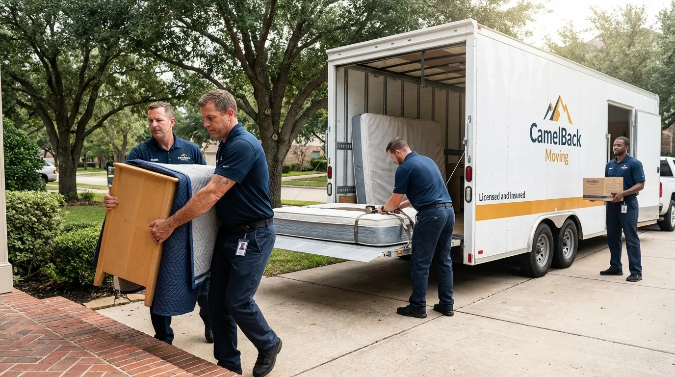 Crew loading residential truck for cross-state move from Montague, MI