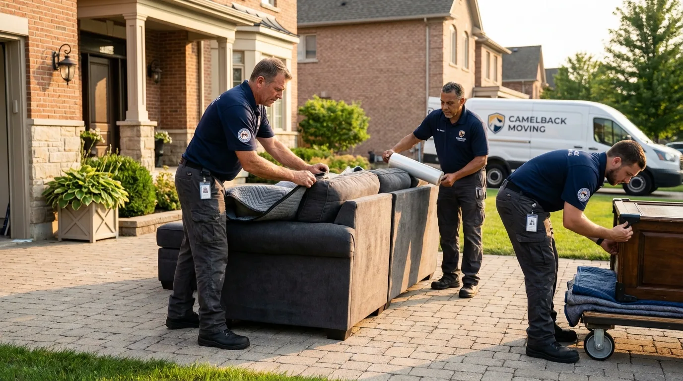 Large estate moving crew wrapping furniture in Montague, MI